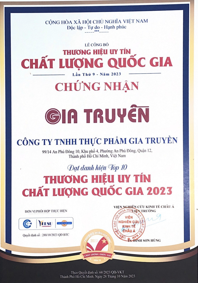 Chứng nhận thương hiệu uy tín chất lượng quốc gia
